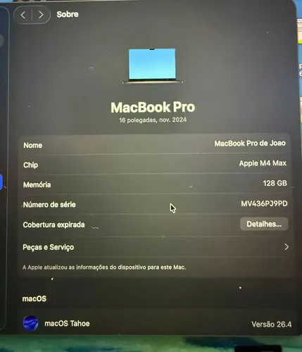 Macbook Pro 16'' M4 Max 128gb Ram 4tb Ssd Macos Tela Nano