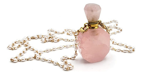 Collar Cuarzo Rosa Botella De Perfume 