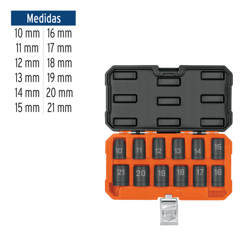 Juego De 12 Dados De Impacto Cuadro 1/2 6 Puntas Mm 100944