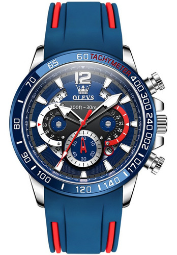 Relojes De Pulsera Olevs Luminous Chronograph De Cuarzo Color Del Fondo Plateado/azul