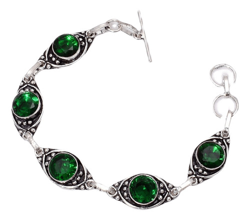 Pulsera Artesanalplata925 Con Cuarzo Verde Facetada