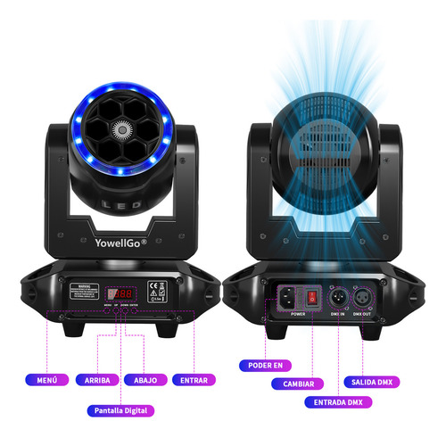 Yowellgo Cabeza Móvil Dj Luz 140w Bee Eye De 6 Led Rgbw Led Luz De Escenario + Verde Láser Dmx Para Dj Discotecas Y Bares