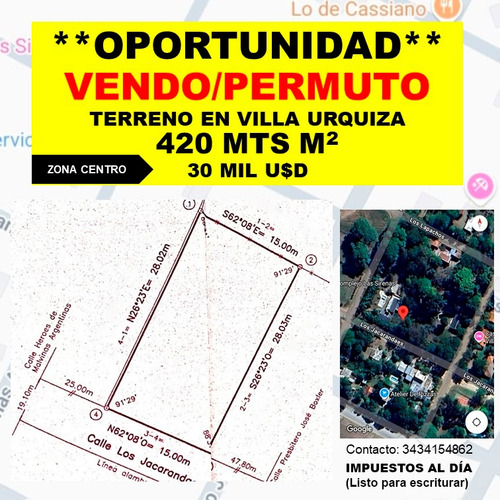 Oportunidad. Terreno 420 Mts2. Villa Urquiza