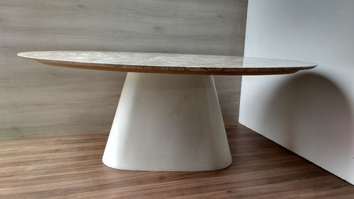 Mesa Oval 1.90 X 0.90 Mármore Travertino/ Base Cônica