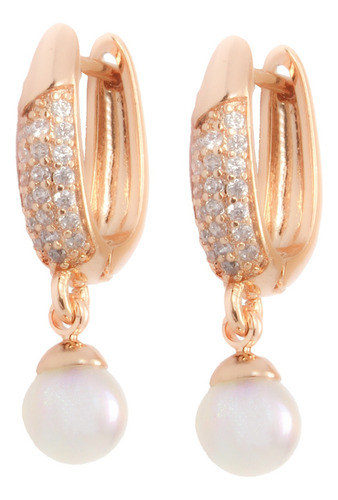Aretes Huggies De Perlas Colgantes Laminado En Oro 18k