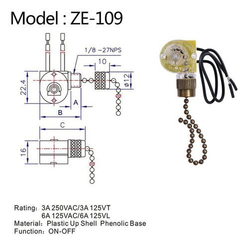 Interruptor De Luz De Ventilador De Teto Zing Ear Ze-109 Luz