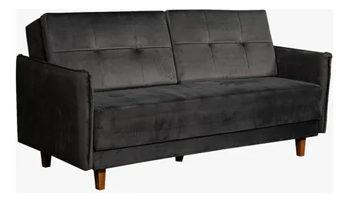 Sofá Cama Juego De Living Sillón En Tela Reclinable Gris Liso