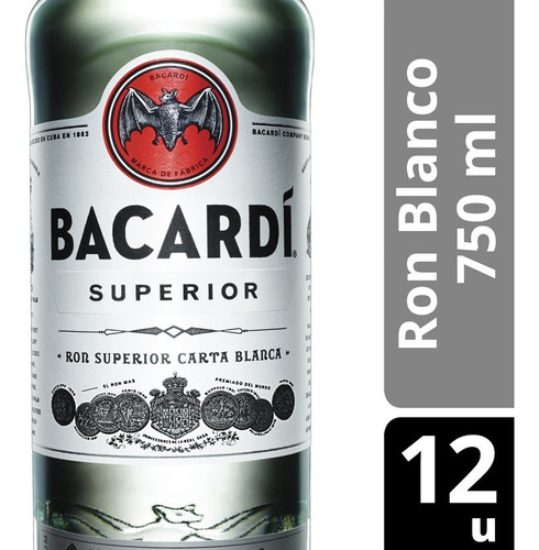 Bacardi Ron Carta Blanca Pt 40° Botella 750 Ml X 12 Unidades