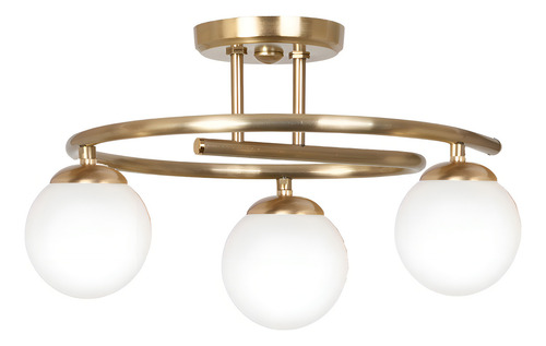 Araña Plafon Elyn 3 Luces Rulo Bronce C/ Globo Opal Apto Led Estructura Dorado