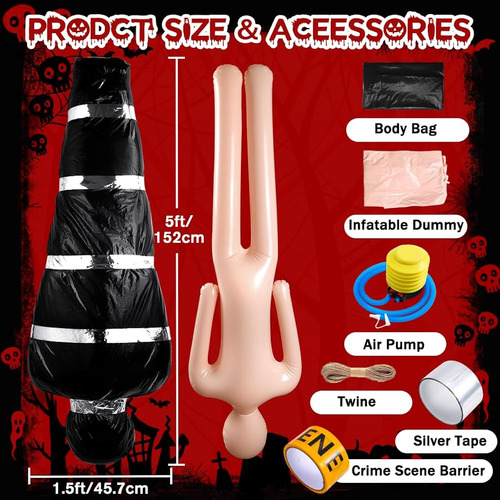 Decoracion Halloween: Colgar Muertos, Bolsa Inflable Cadaver