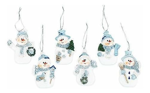 Adornos Navideños Muñeco De Nieve Azules (pack De 12)