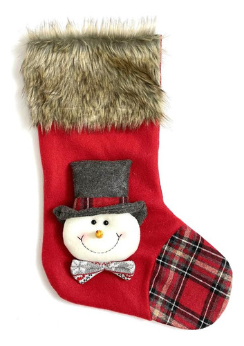 Meia Natalina Decorativa Com Boneco De Neve De Pelo E Trico