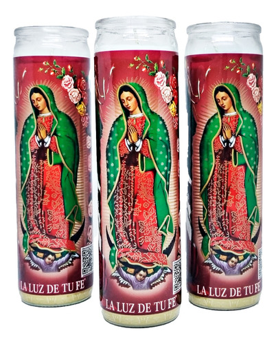 Veladora Virgen De Guadalupe Con Vaso Blanca Caja 3 Piezas