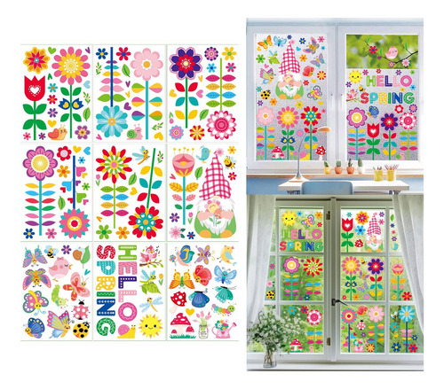 9 Pegatinas De Primavera Para Ventana, Decoración De Pared,