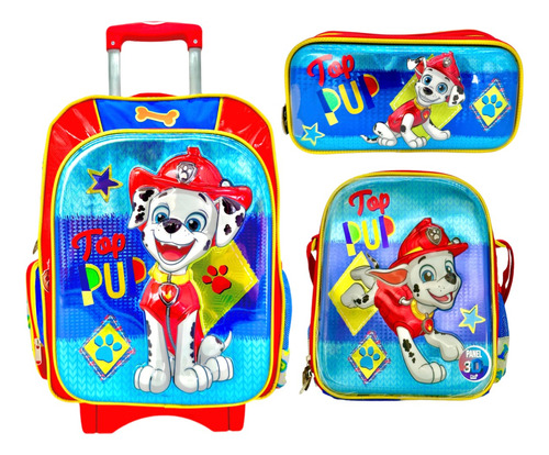 Kit Mochila De Carrito Lonchera Lapicera Marshall Paw Patrol