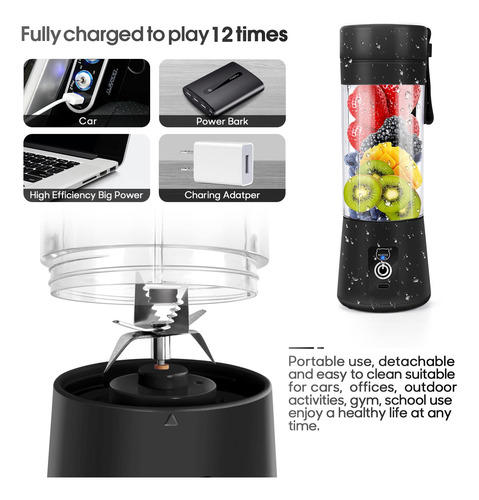 Licuadora Portátil Mini Para Batidos Recargable Usb Negro