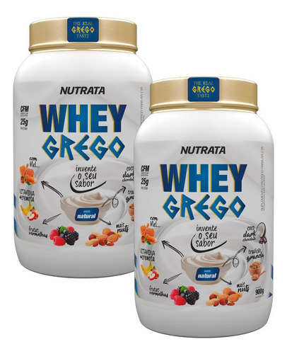 Kit 2x Whey Protein Grego 3w 900g Iso Conc Hid Combo Nutrata Sabor Natural