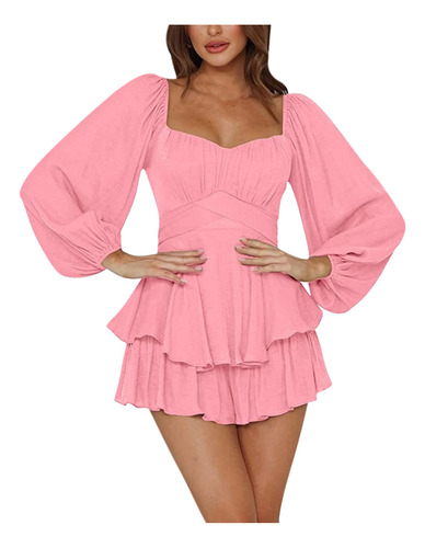 Vestido Casual De Verano De Manga Corta Con Hombros Descubie