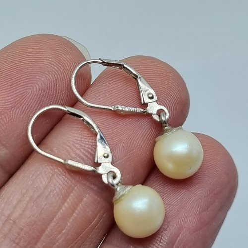 Imagen 2 de 4 de Aros Plata Perlas 8mm Con Brisura