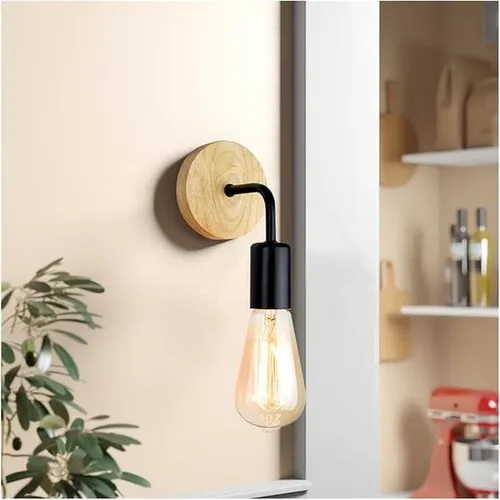 Lampara Pared Aplique Nordico Base Madera Portalámpara Metal Negro