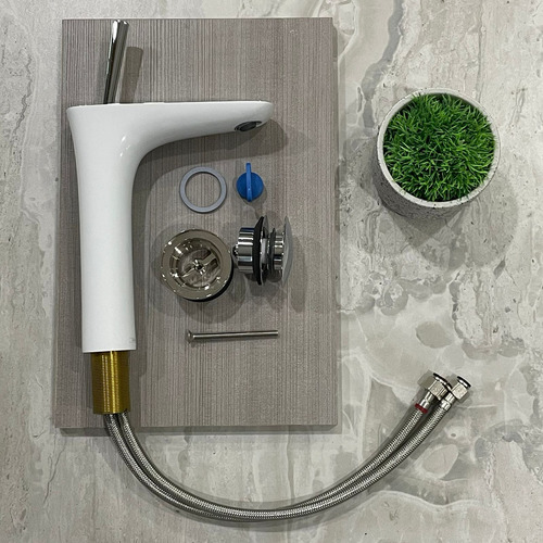 Llave Monomando Lavabo Hansgrohe Blanco Con Desagüe Push-o Blanco Brillante