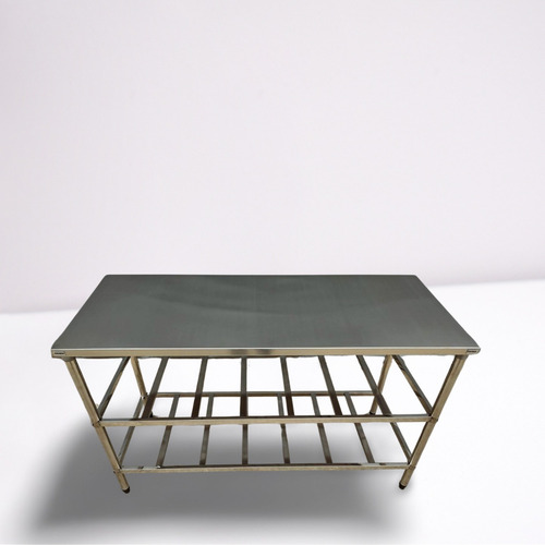 Bancada Mesa 130x40 Inox Industrial 2 Prateleiras Gradeadas