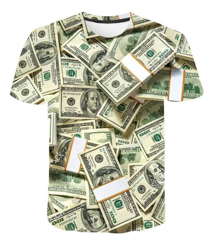 Camiseta Casual De Moda Urbana Us Dollar Bills Money 3d