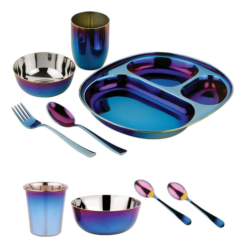 Set De Platos Ahimsa De 9 Piezas - Acero Inoxidable, Azul