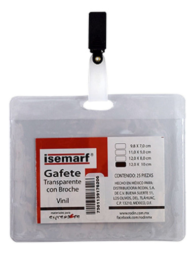Gafete Transparente Con Broche Isemarf