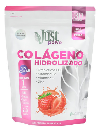 Just Colágeno Hidrolizado Collagen 6000 En Polvo Sabor Fresa