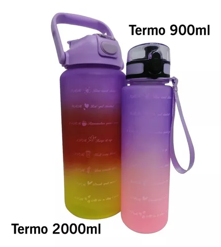 Kit Duo Termo Botella De Agua Motivacional 2 Litros Y 900ml