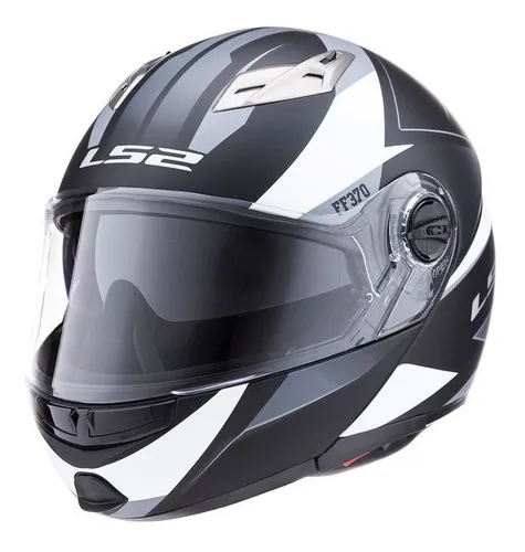 Casco Moto Ls2 Rebatible 370 Stripe Negro Blanco Doble Visor