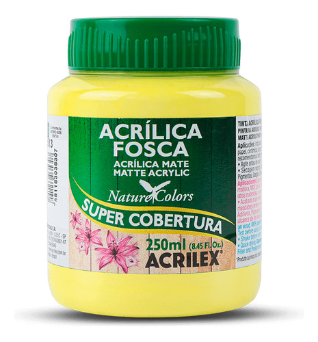 Tinta Acrílica Fosca Artesanato Acrilex 250ml Ótima Cobertur Cor Amarelo Limão