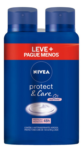 Antitranspirante em aerossol Nivea Protect & Care 300 ml pacote de 2 u