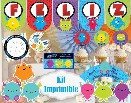 Kit Imprimible Monstruitos Monstruos Infantiles Candy Bar