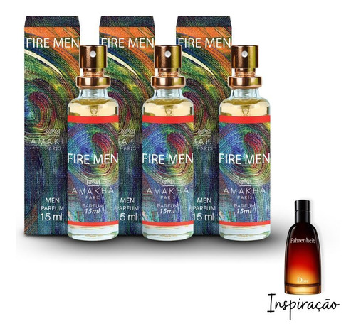 Kit 3 Perfumes Fire Men 15ml Amakha Paris