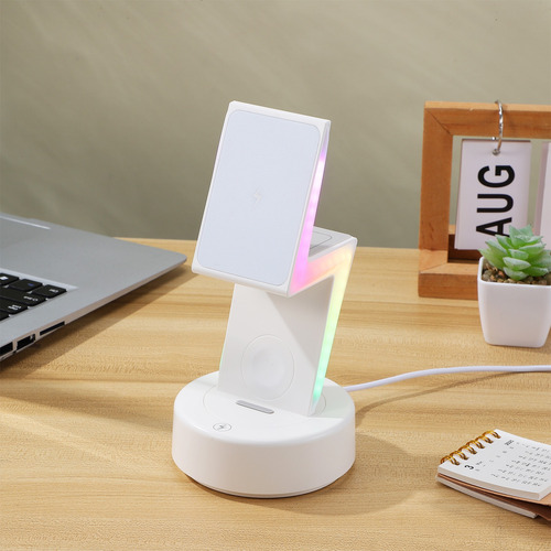 3 En 1 Cargador Inalãmbrico Con Luz Rgb Para iPhone 12-16