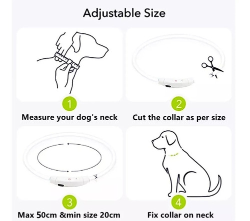 Imagen 4 de 8 de Collar Para Perro Luminoso Luz Led Carga Usb Talla L 65cm