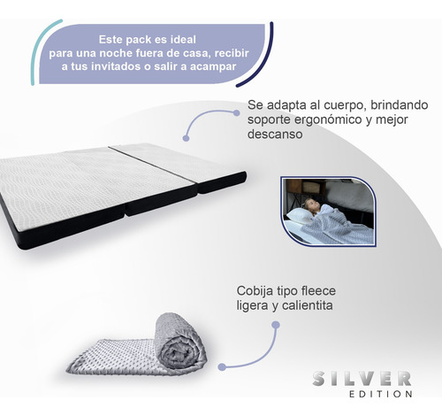 Pack Colchón Matrimonial Plegable Silver Edition + Cobija Blanco