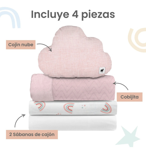 Nap - Juego De Blancos Para Colecho / Corral (74x110) Rosa Claro Arcoiris Love