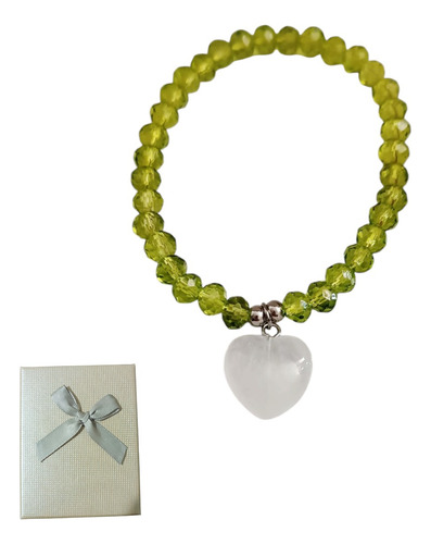 Pulsera Con Corazón Cuarzo Blanco Y Cristal Checo