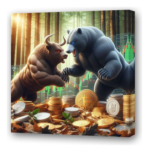 Cuadro 60x60cm Oso Toro Bull Bear Market Alcista Moneda