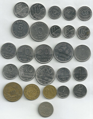 500 Réis 1939 + 1 Centavo 1975 (efígie) E 1989 + 22 Moedas