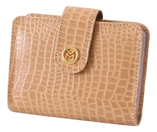 Cartera de piel genuina para mujer 175/ 174, tarjeta de documentos, color Fendi, piel de cocodrilo, diseño de tela