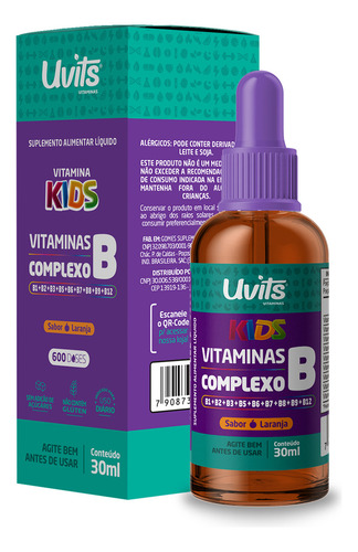 Vitaminas Complexo B Kids Liquida 30ml - Uvits Sabor Laranja