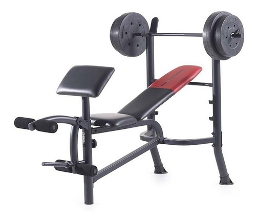 Banco Weider Pro 265 C/barra, Pesas 36kg Pierna Y Predicador