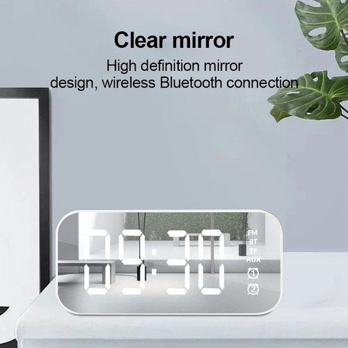 Reloj Despertador Con Espejo Digital Con Parlante Bluetooth