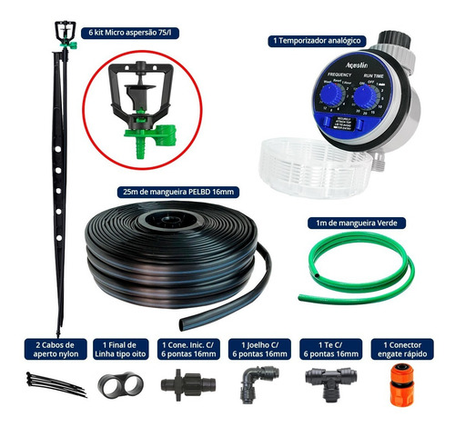Imagem 3 de 10 de Kit Irrigação Micro Aspersão Automático Completo