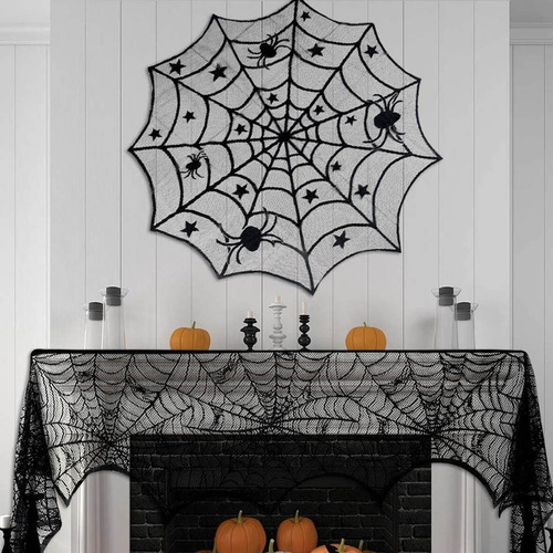 Bello Luna Halloween Mantel De Encaje De Calabaza Spider Web Decoración Cubierta Tabla 