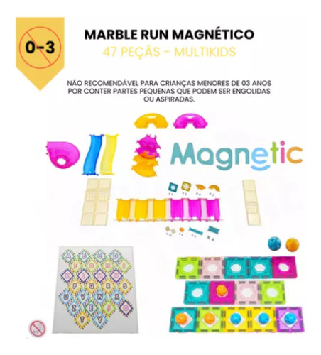 Blocos Montar Circuito Bolinhas Marble Run Magnético 47 Pçs